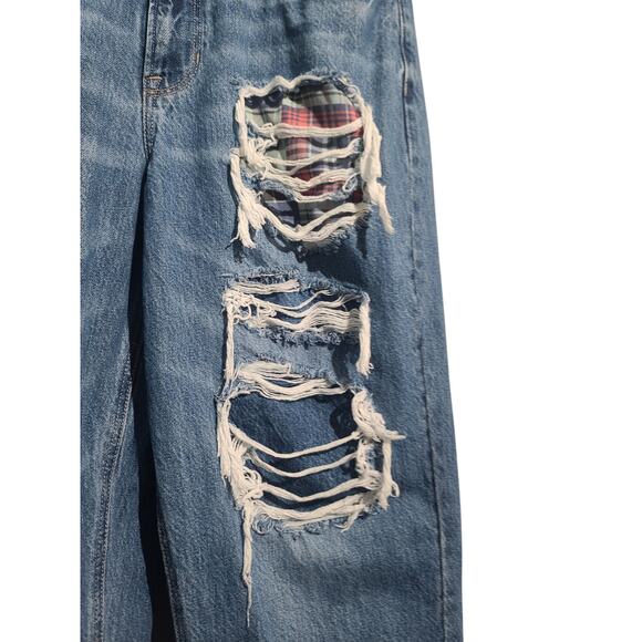 American Eagle Outfitters Ripped Blue Straight Leg Jeans - Picture 4 of 7